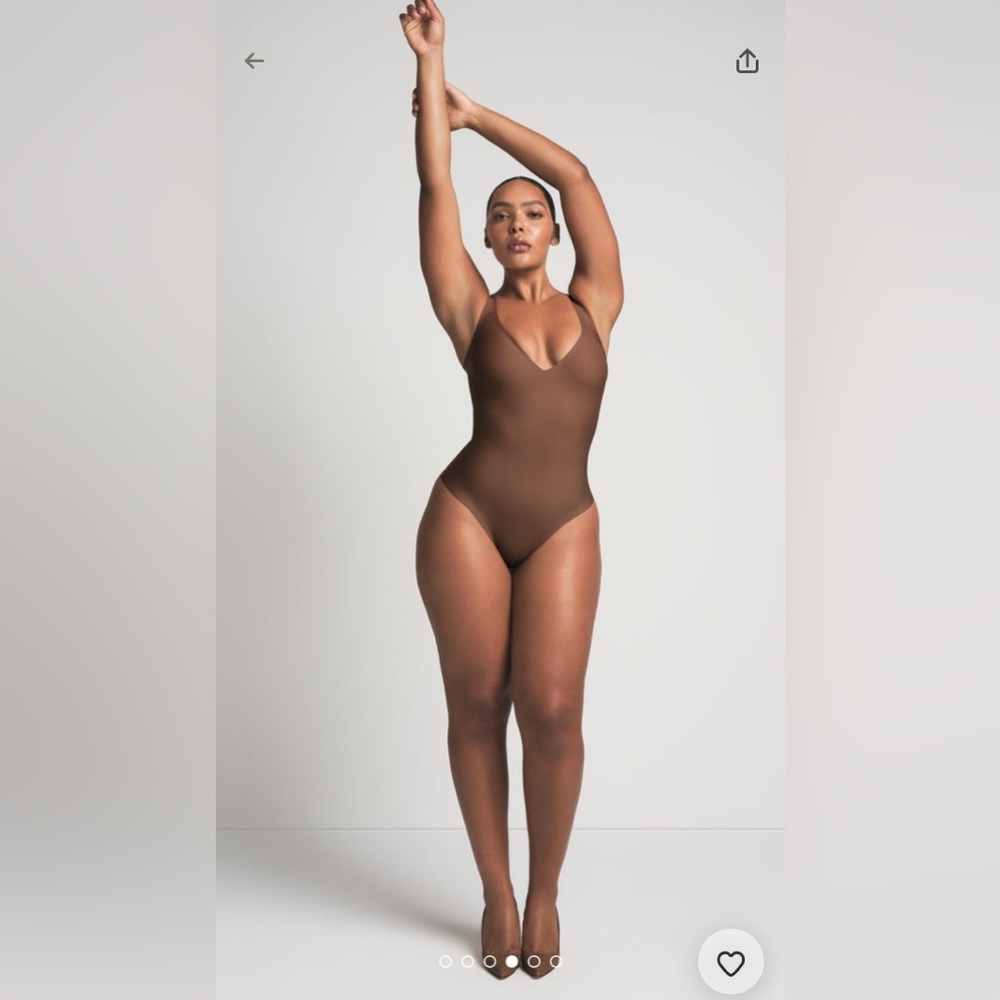 Unlined plunge thong bodysuit Skims body brown jasper cocoa - Picture 2 of 4